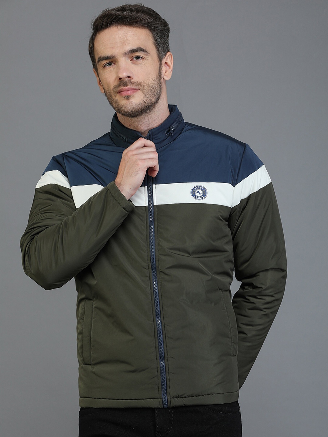

TQS Colourblocked Mock Collar Windcheater and Water Resistant Bomber Jacket, Olive