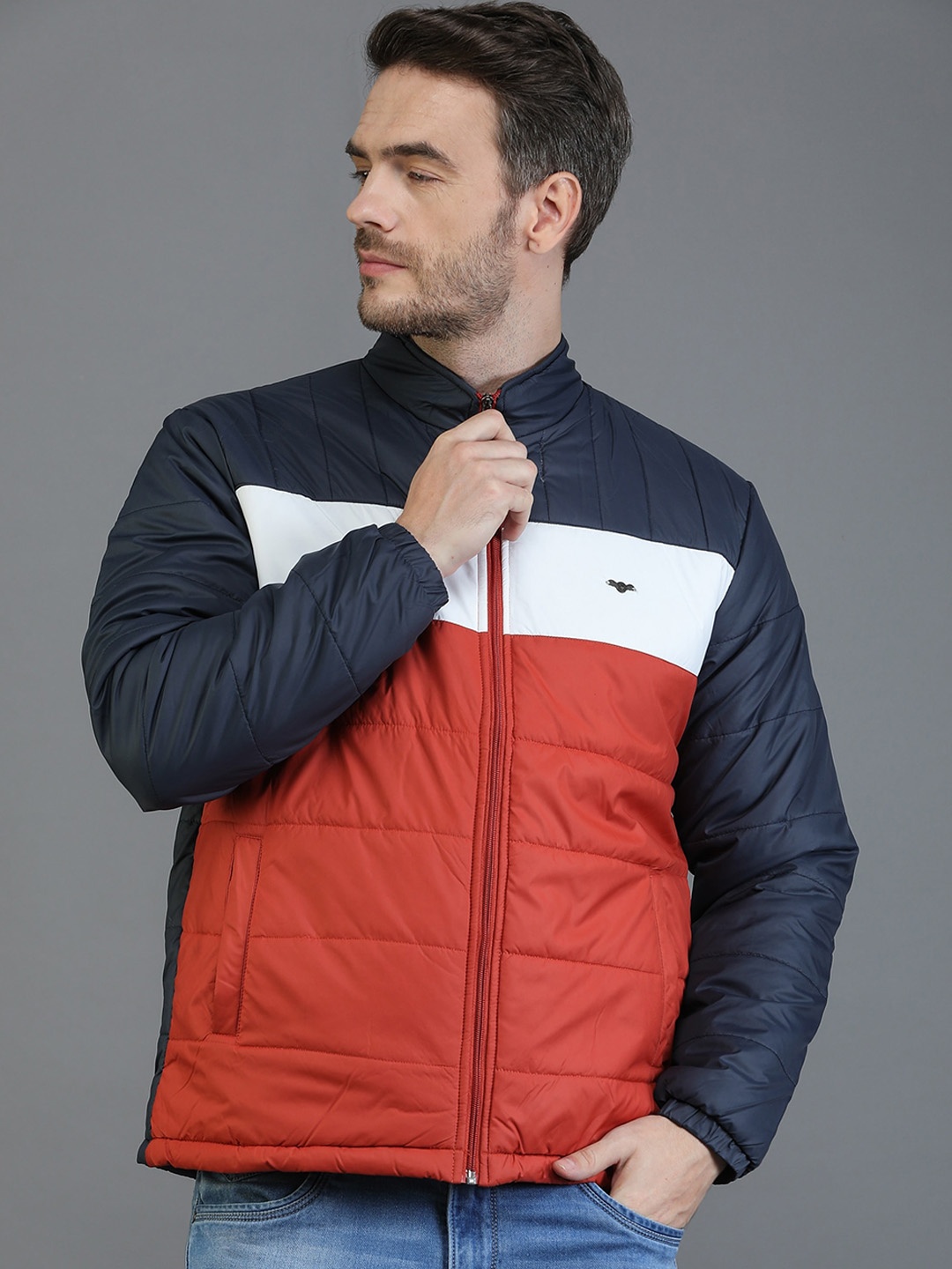 

TQS Colourblocked Stand Collar Windcheater and Water Resistant Padded Jacket, Navy blue