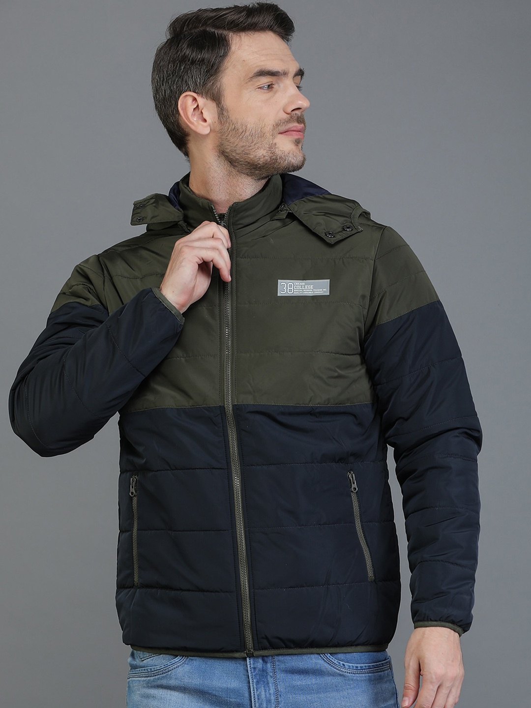 

TQS Colourblocked Hooded Neck Windcheater and Water Resistant Padded Jacket, Olive