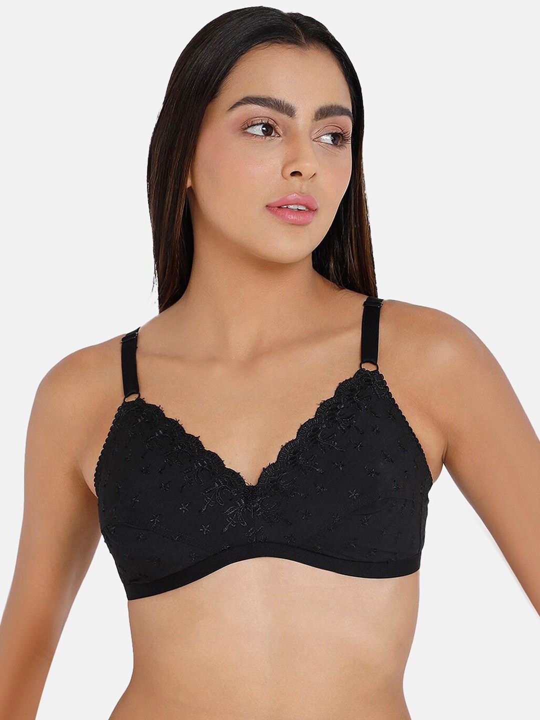 

NAIDU HALL Non Padded Medium Coverage Pure Cotton Everyday Bra With All Day Comfort, Black