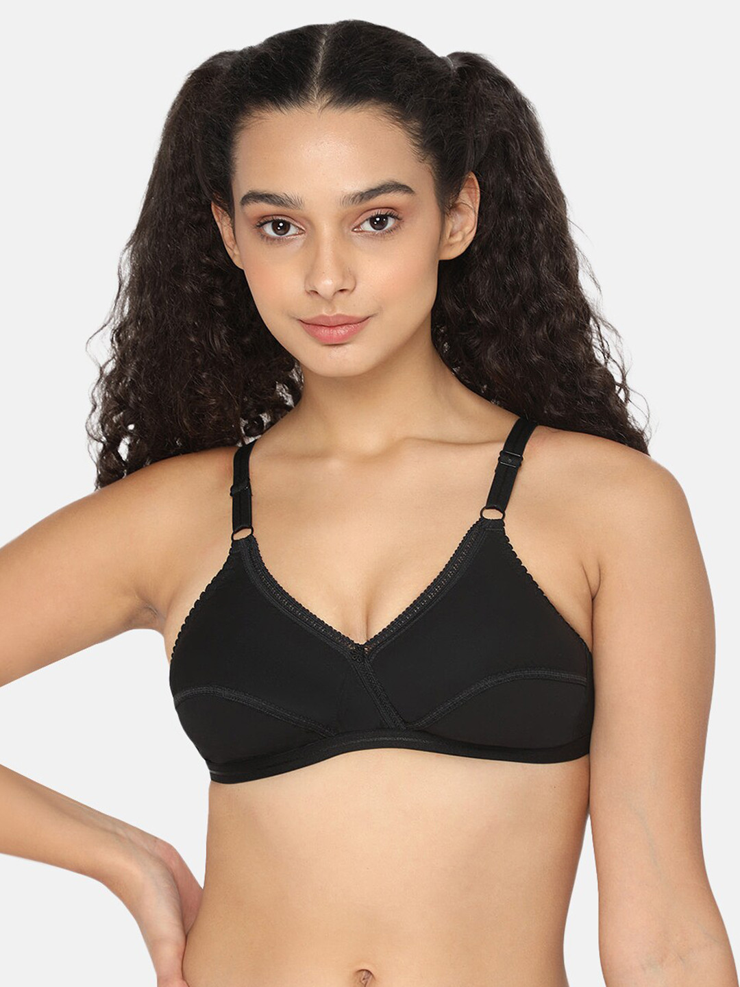 

NAIDU HALL Medium Coverage Non Padded Non-Wired Cotton Bra With All Day Comfort, Black