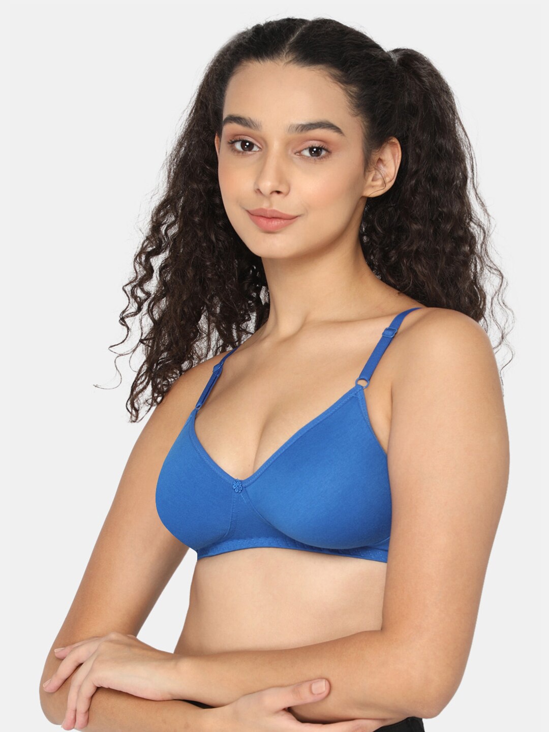 

NAIDU HALL Medium Coverage All Day Comfort Super Support Cotton Everyday Bra, Blue