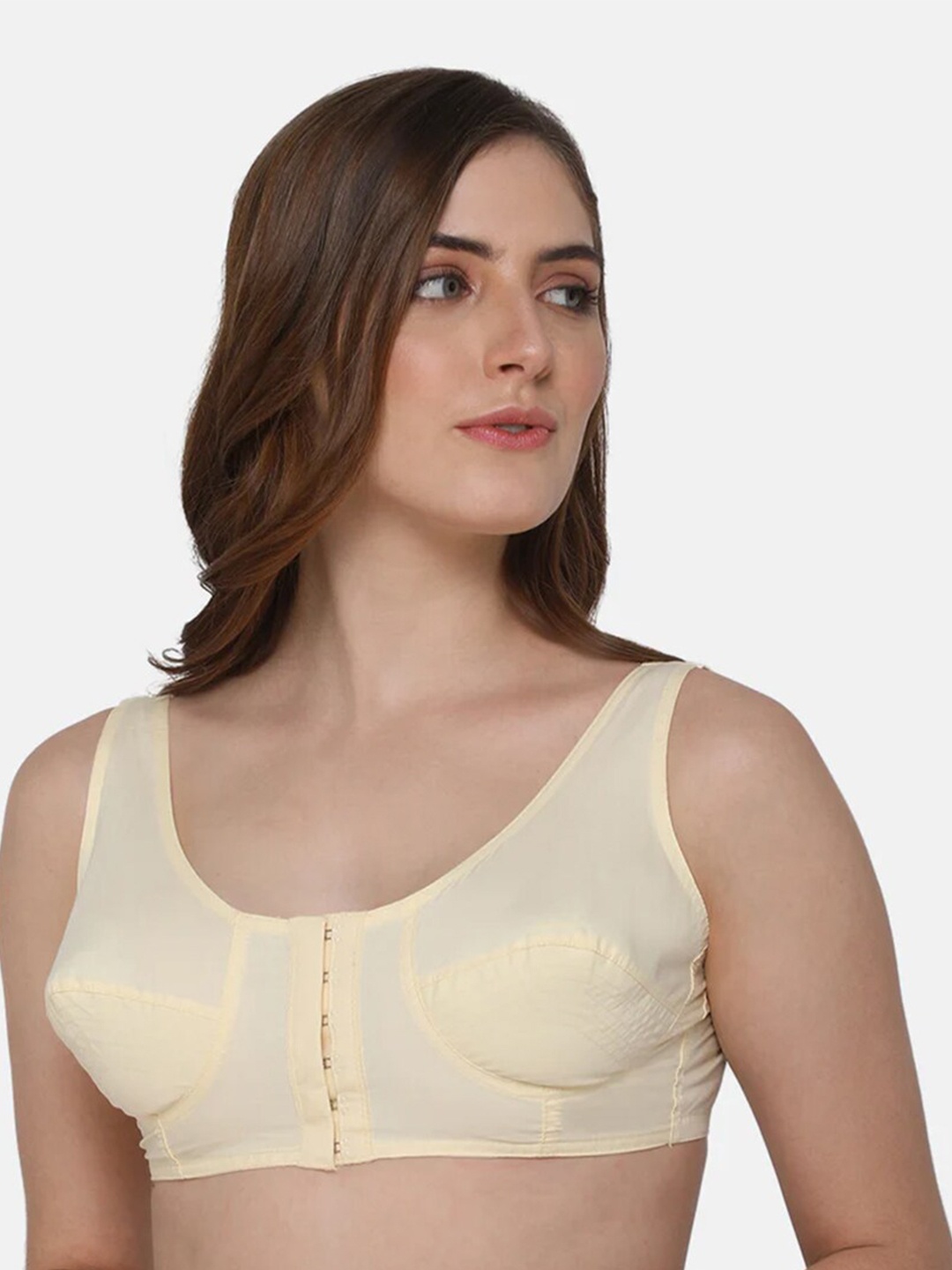 

NAIDU HALL Full Coverage Front Open Cotton Bra With All Day Comfort, Cream