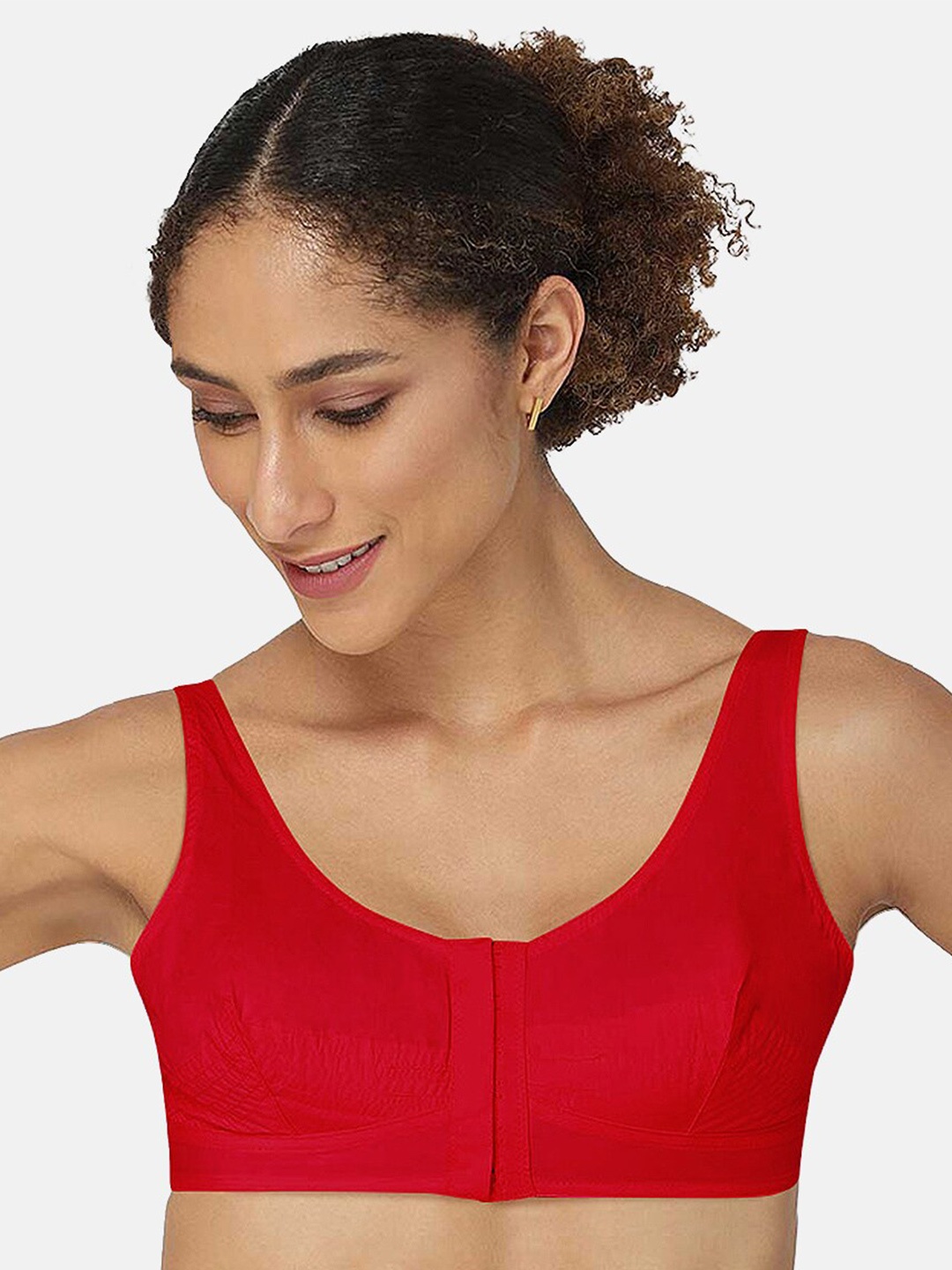 

NAIDU HALL Full Coverage Non-Padded Pure Cotton Bra, Red