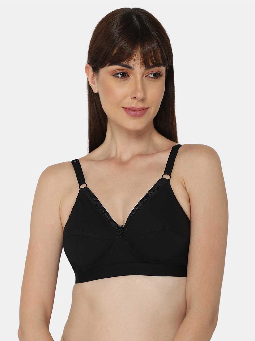 

NAIDU HALL Medium Coverage All Day Comfort Super Support Cotton Everyday Bra, Black