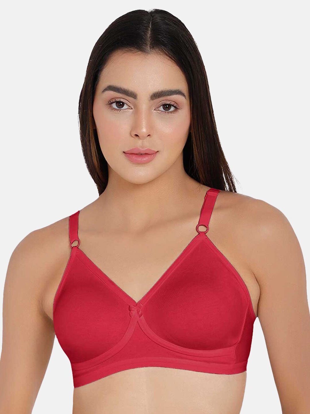 

NAIDU HALL Full Coverage All Day Comfort Super Support Cotton Everyday Bra, Red