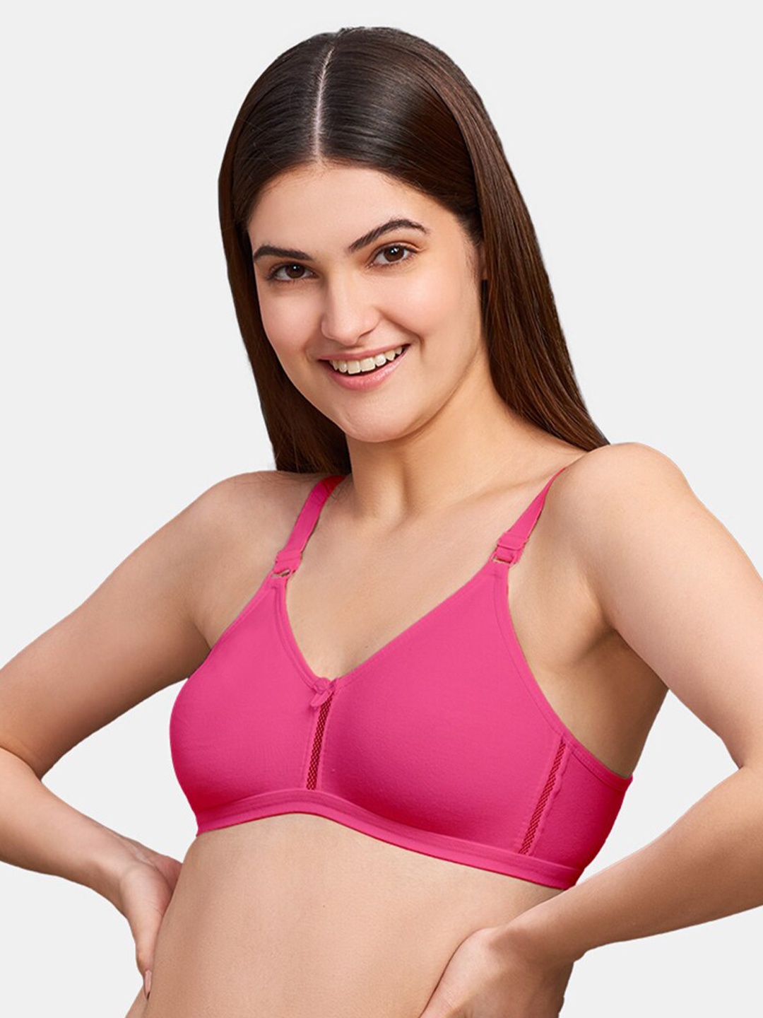 

NAIDU HALL Full Coverage Non-Padded Seamless Cotton Bra, Pink