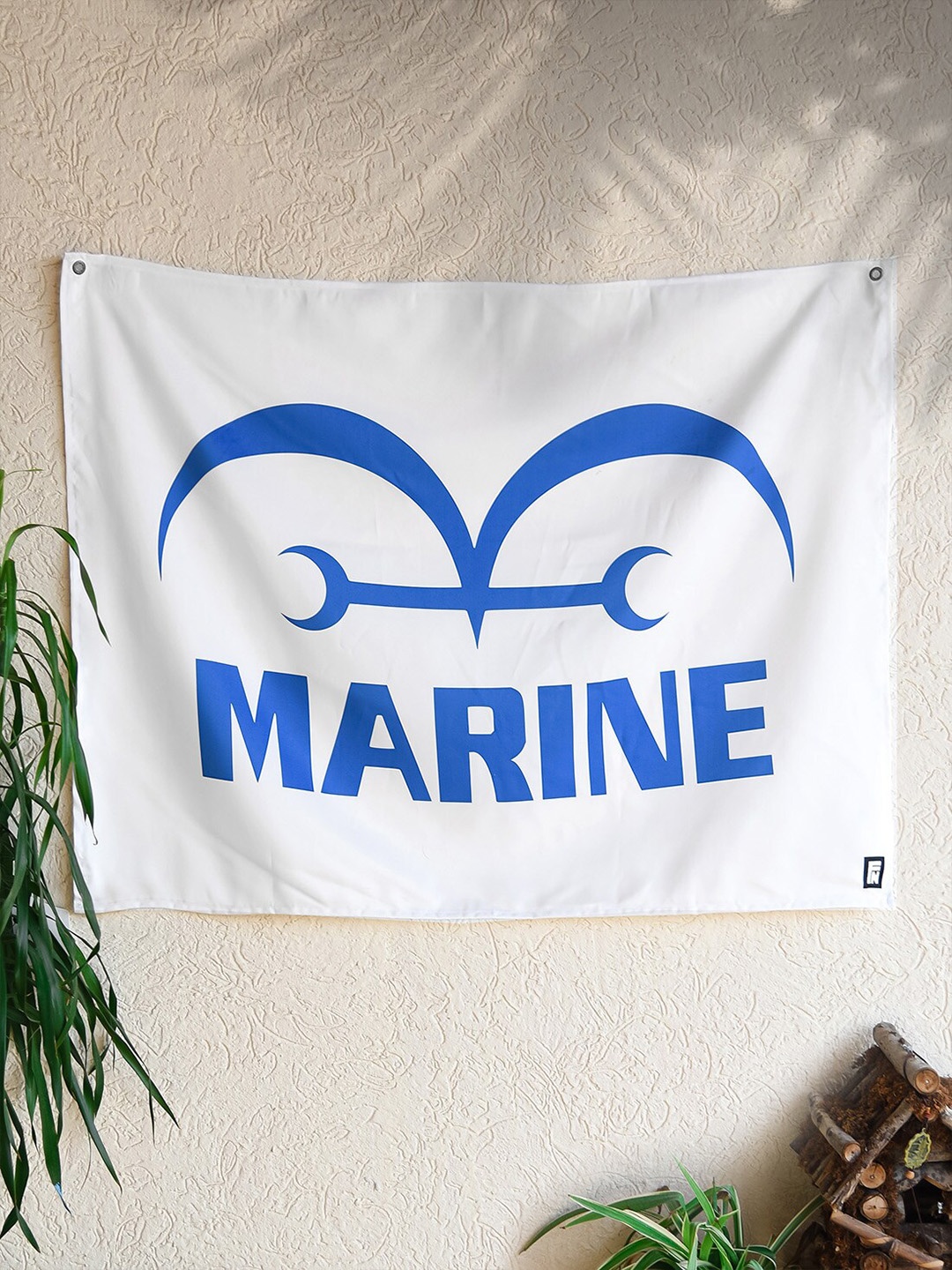 

COMICSENSE White & Blue Anime Inspired Marine Logo Printed Tapestry