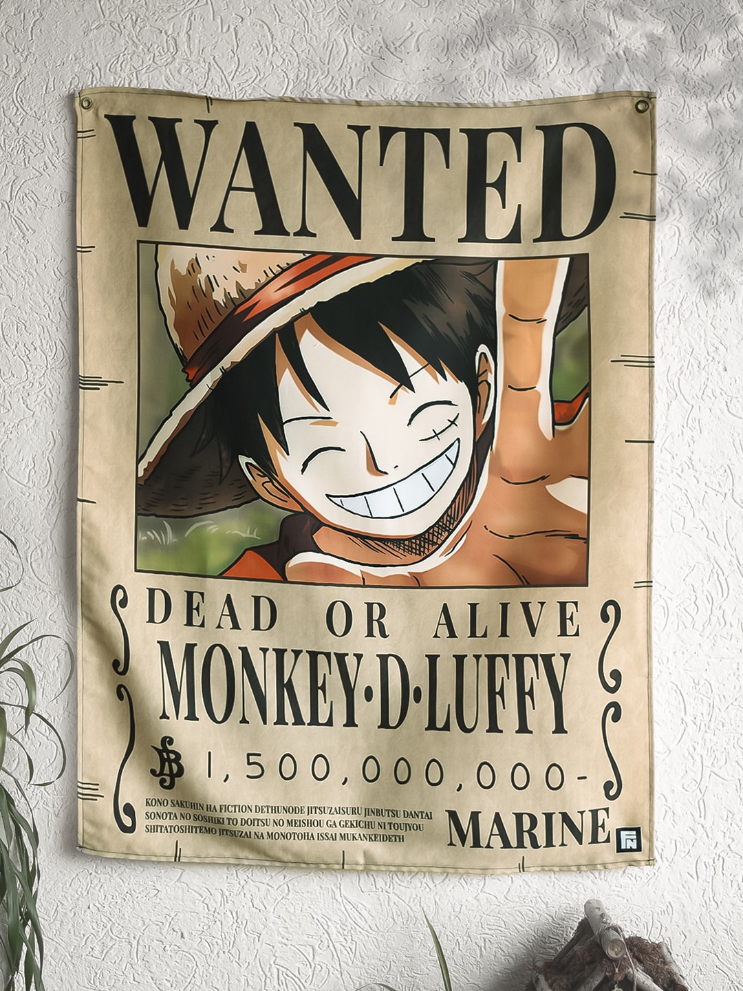 

COMICSENSE Brown Anime Inspired Wanted Luffy Bounty Printed Tapestry, Black