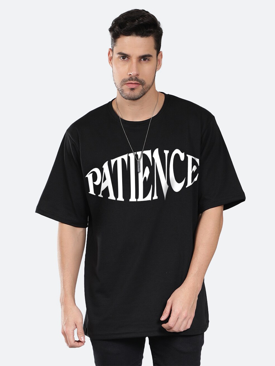 

Mad Over Print Typography Printed Oversized Cotton T-shirt, Black