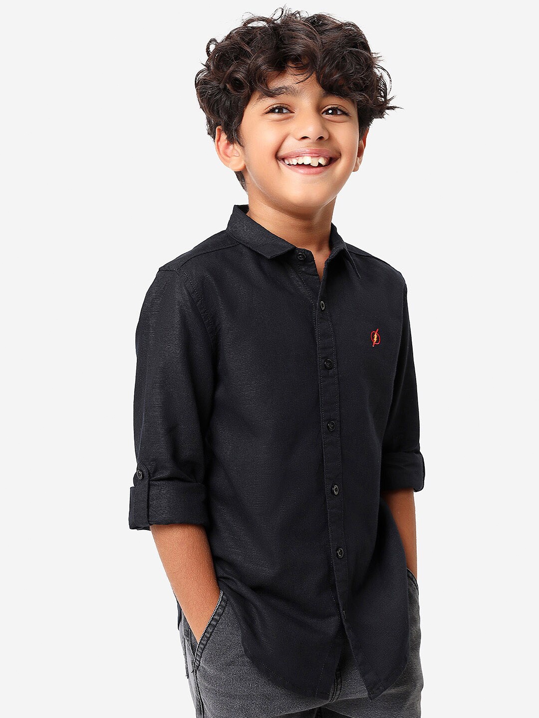 

BONKIDS Boys Cotton Opaque Casual Shirt, Black