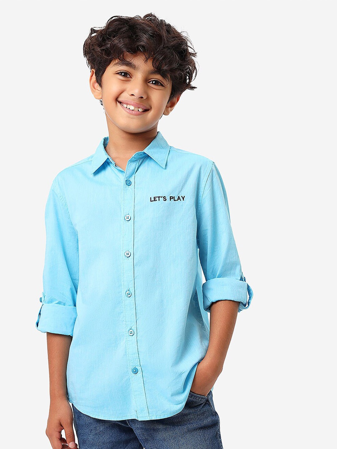 

BONKIDS Boys Spread Collar Casual Cotton Shirt, Blue