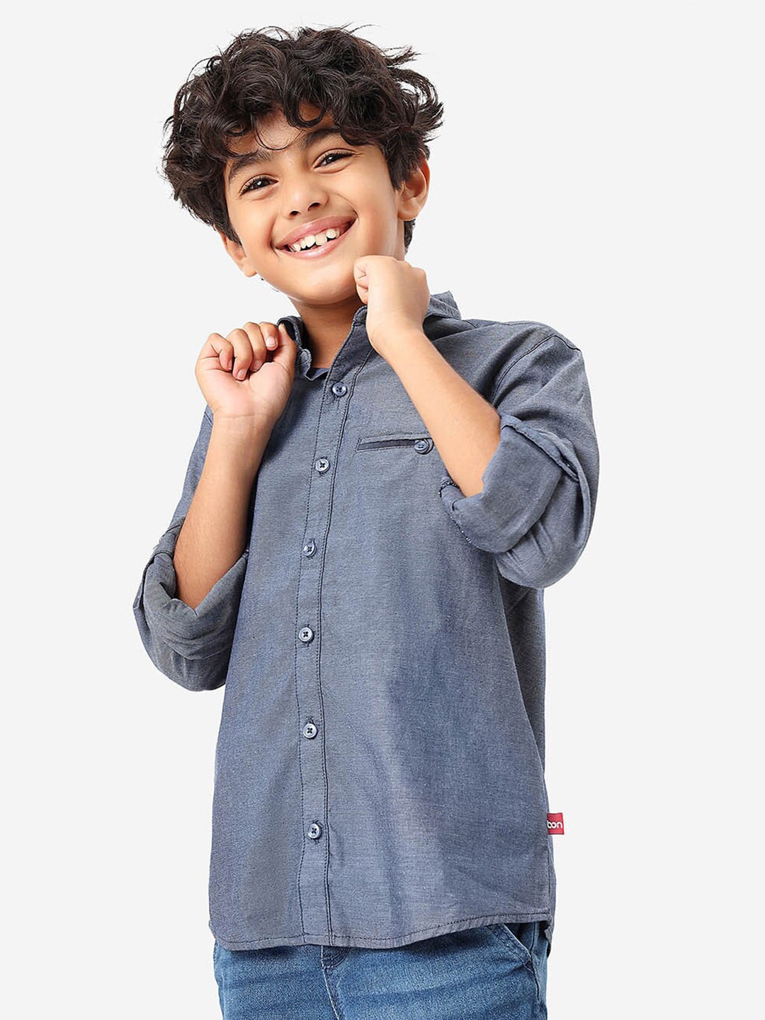 

BONKIDS Boys Spread Collar Casual Cotton Shirt, Navy blue