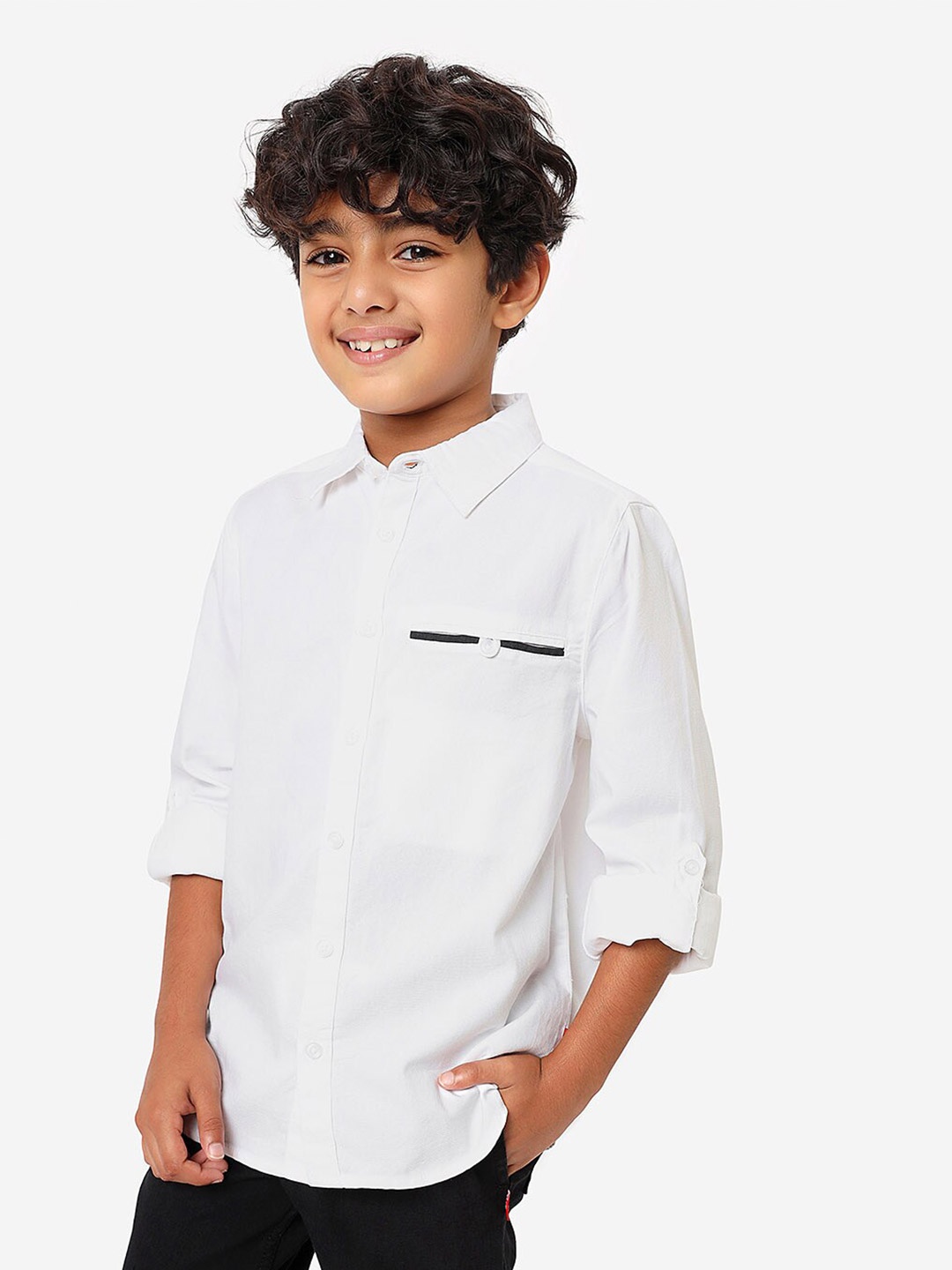 

BONKIDS Boys Spread Collar Casual Cotton Shirt, Off white