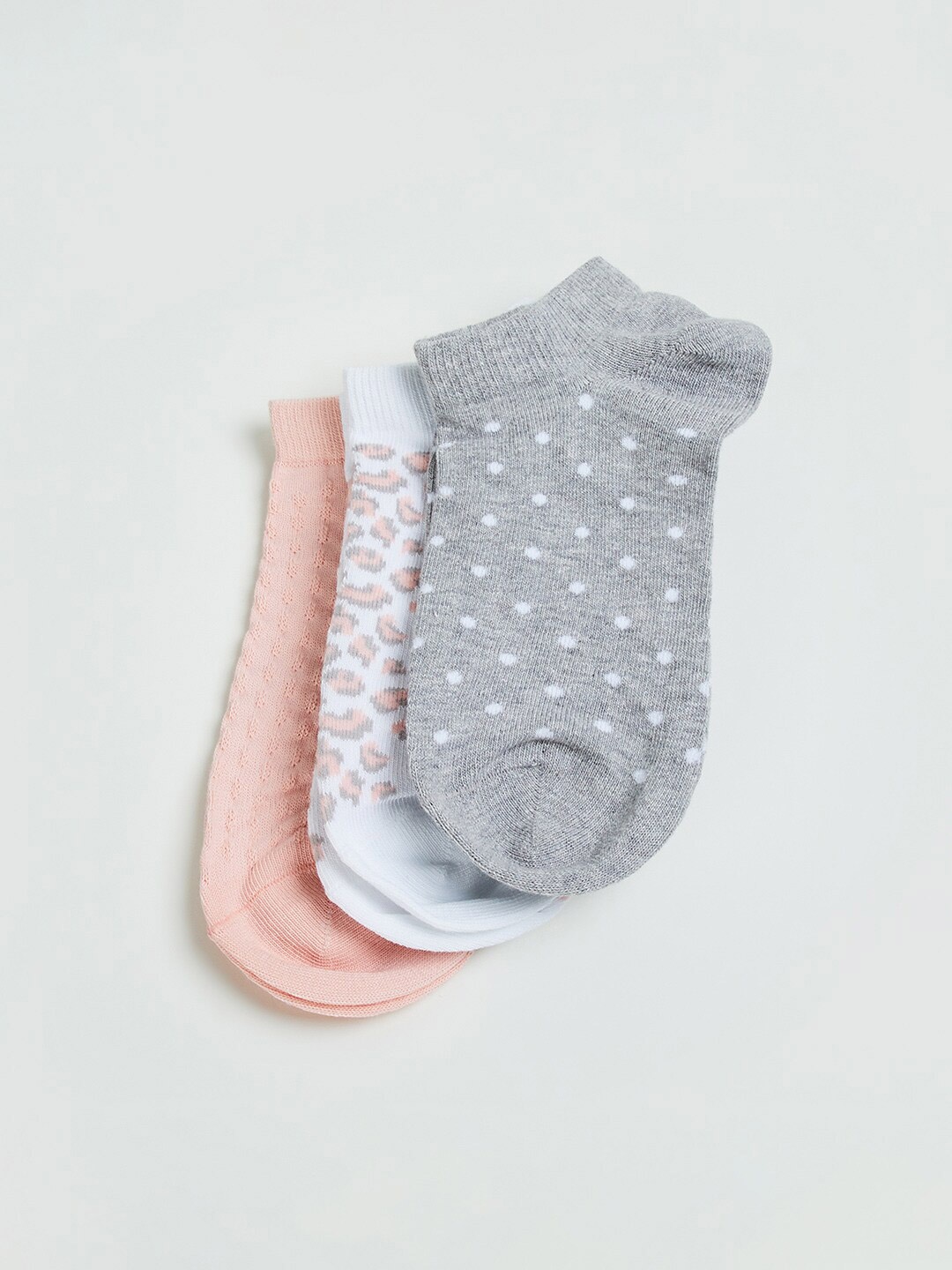 

max Women Pack Of 3 Patterned Ankle Length Socks, Grey