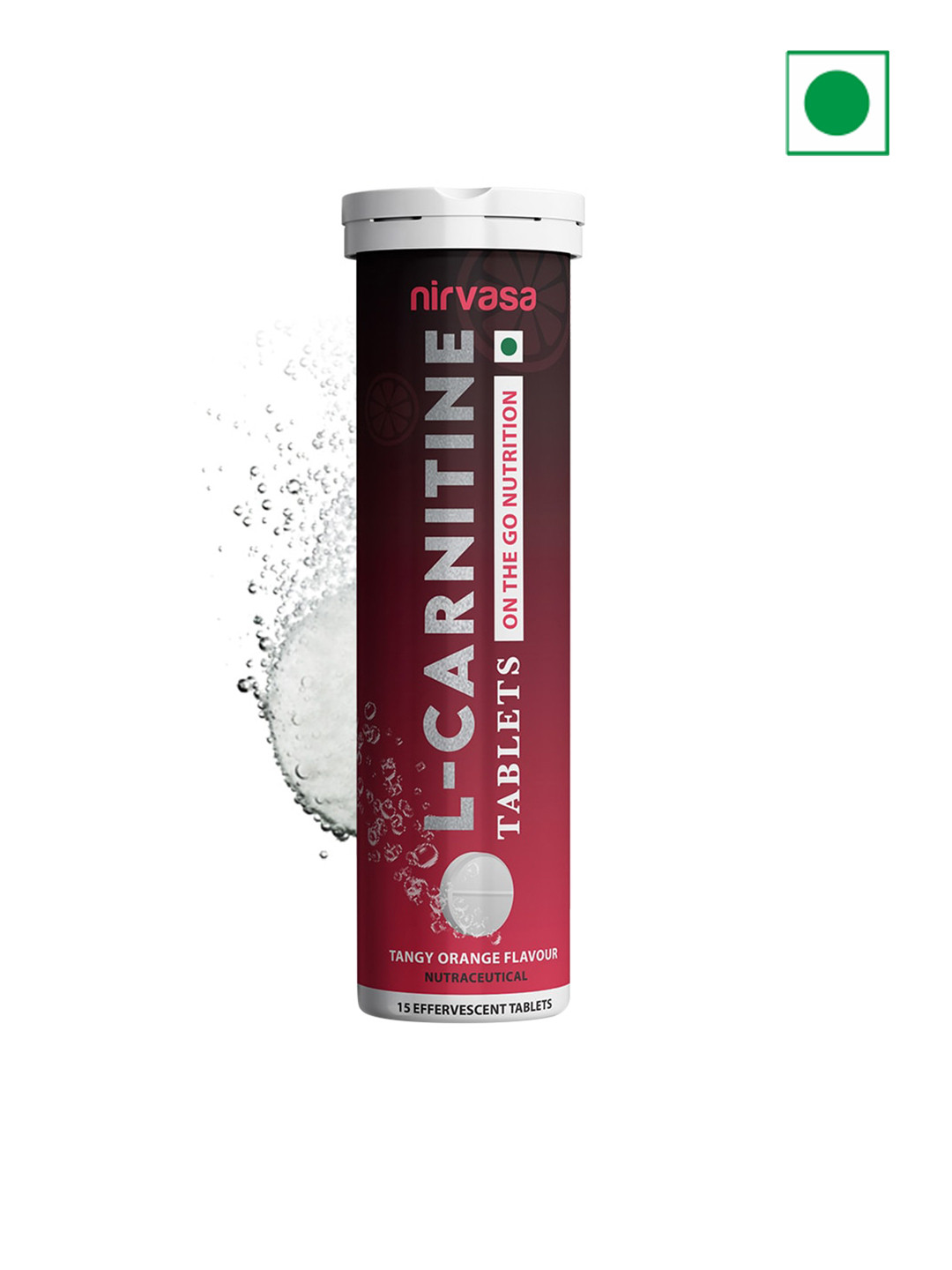 

Nirvasa L-Carnitine Effervescent Tablets - Tangy Orange Flavour - 15 Tablets, Red
