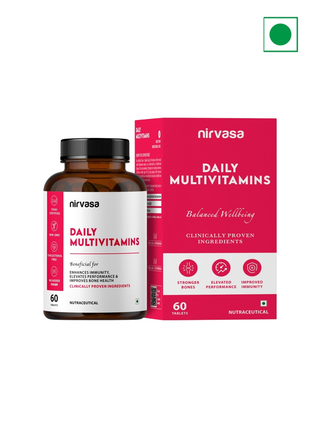 

Nirvasa Daily Multivitamins Tablets for Immunity & Bone Health - 60 Tablets, Red