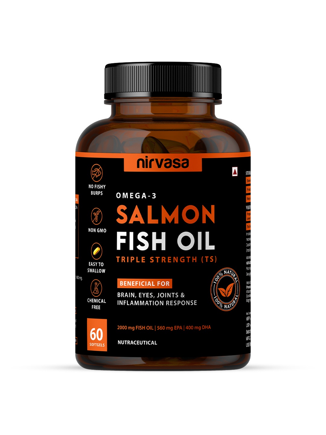 

Nirvasa Omega 3 Triple Strength Salmon Fish Oil Capsules - 60 Softgels, Black