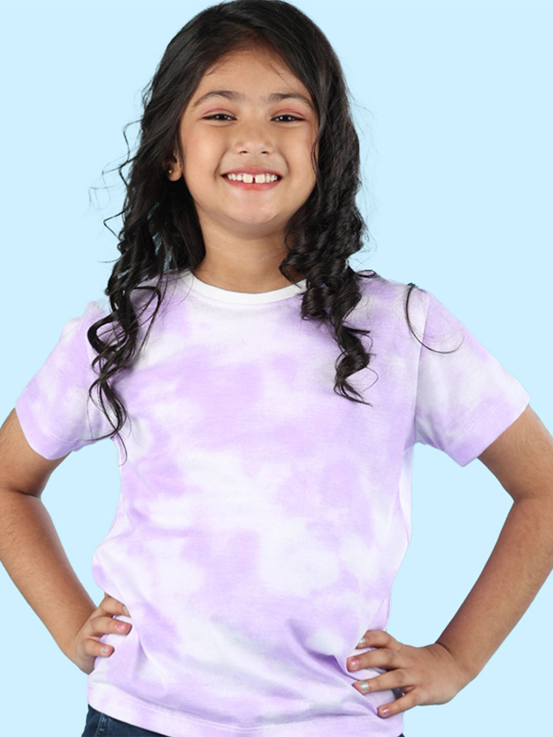 

NUSYL Girls Tie and Dye Printed Round Neck Regular T-shirt, Purple
