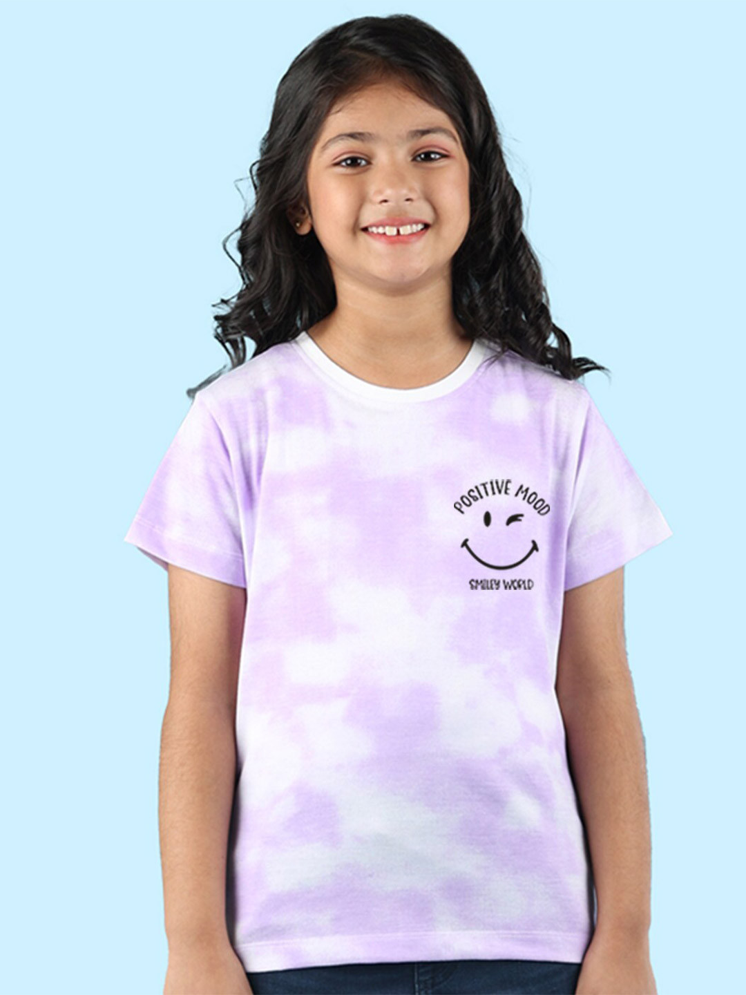 

NUSYL Girls Tie and Dye Printed Round Neck Regular T-shirt, Purple
