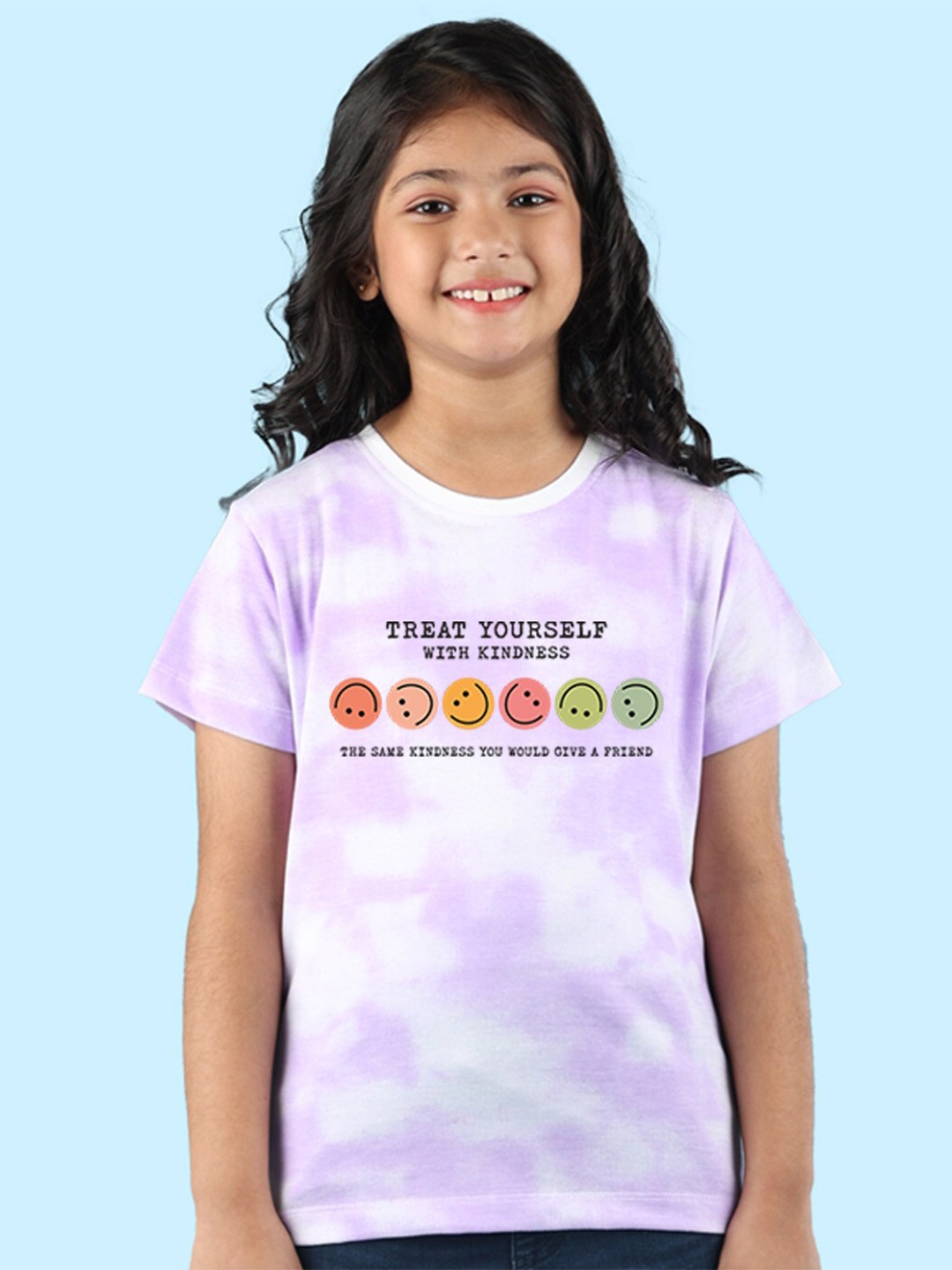

NUSYL Girls Tie and Dye Printed Round Neck Regular T-shirt, Purple