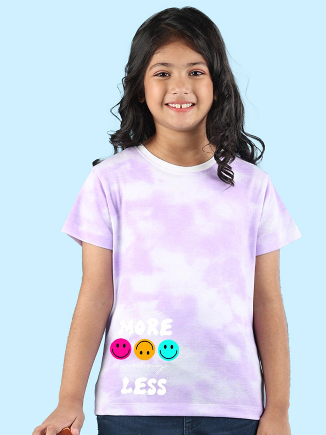 

NUSYL Girls Tie and Dye Round Neck Regular Fit Cotton T-Shirt, Purple