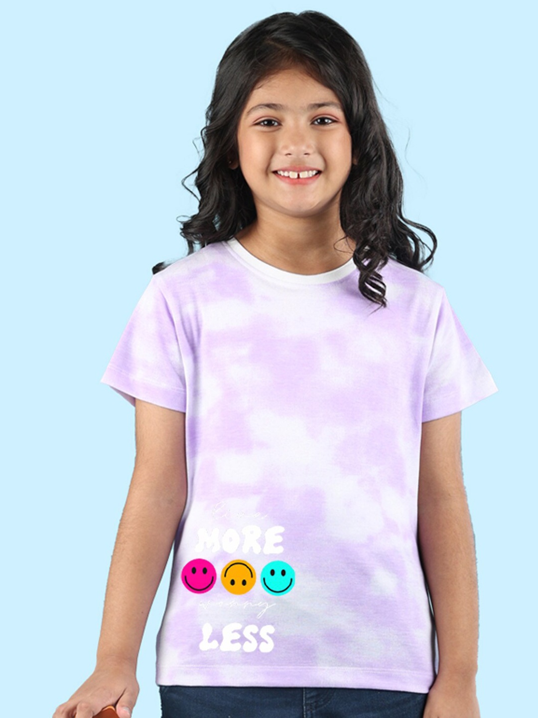 

NUSYL Girls Tie and Dye Round Neck Regular Fit Cotton T-Shirt, Purple
