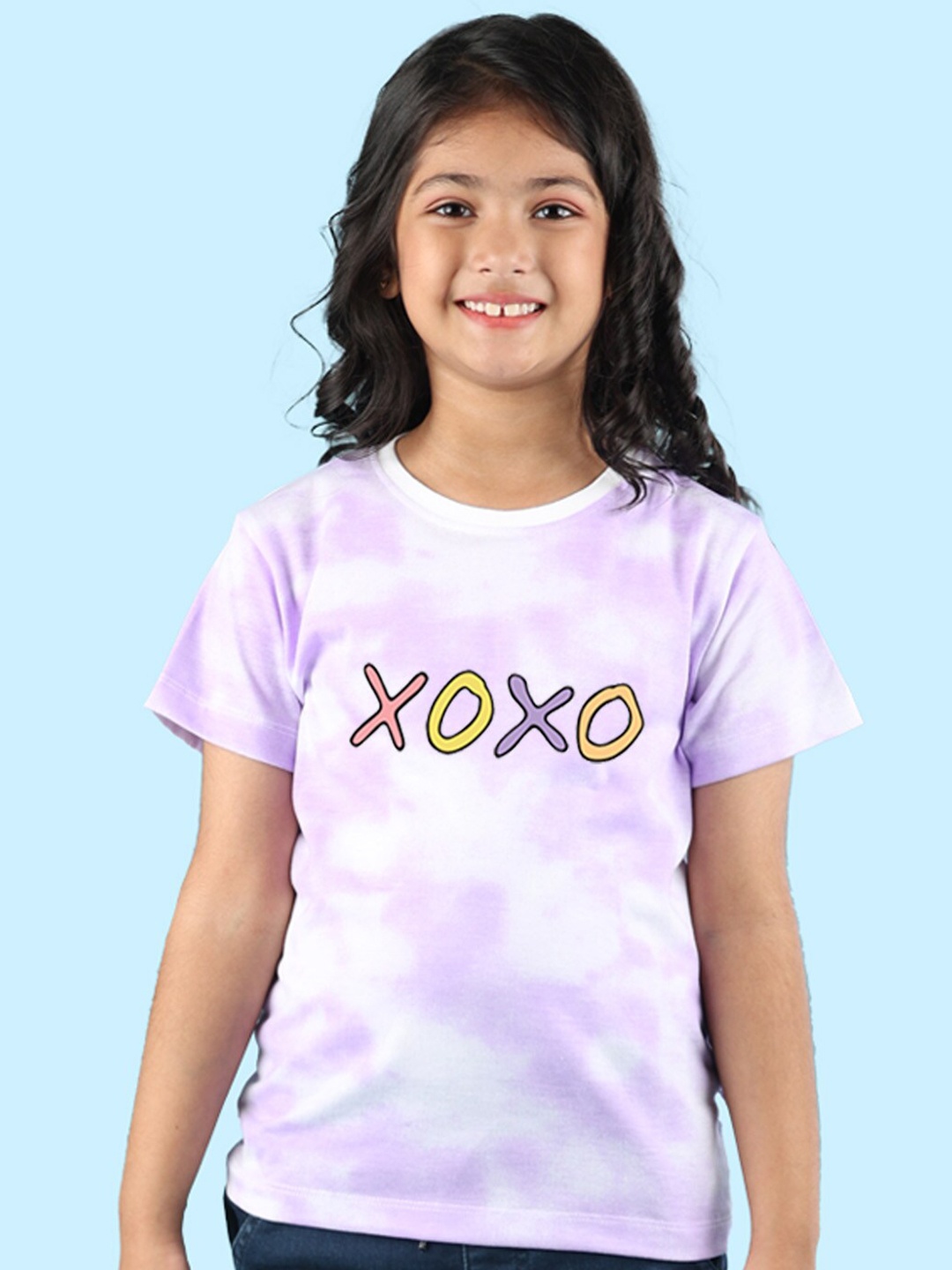 

NUSYL Girls Tie and Dye Round Neck Regular Fit Cotton T-Shirt, Purple
