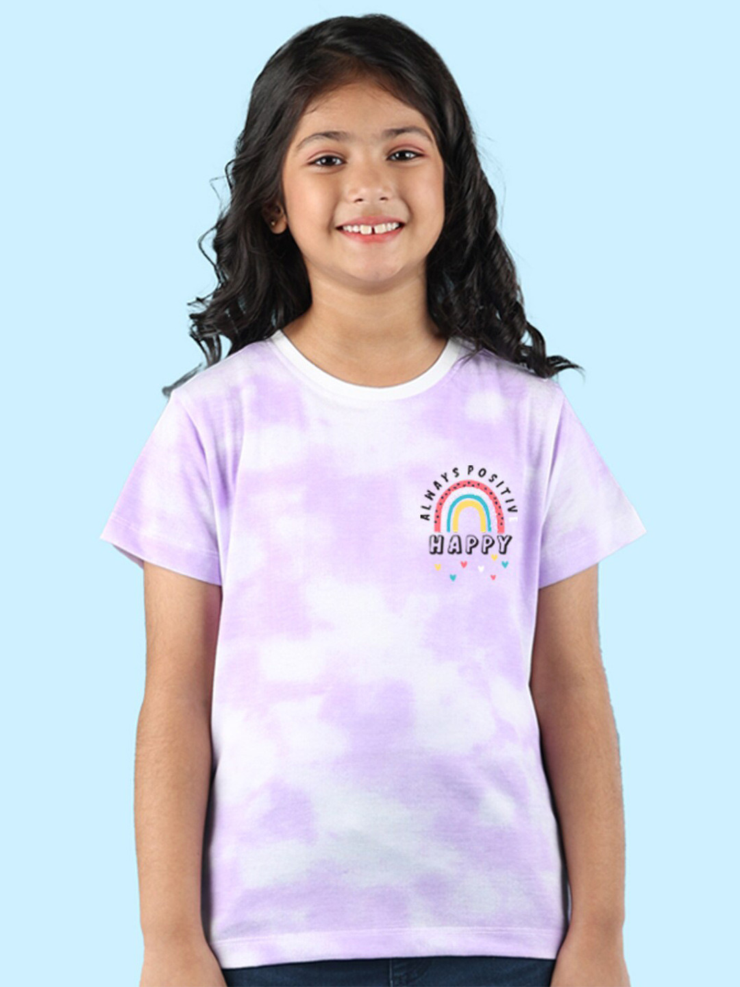 

NUSYL Girls Tie and Dye Round Neck Regular Fit Cotton T-Shirt, Purple
