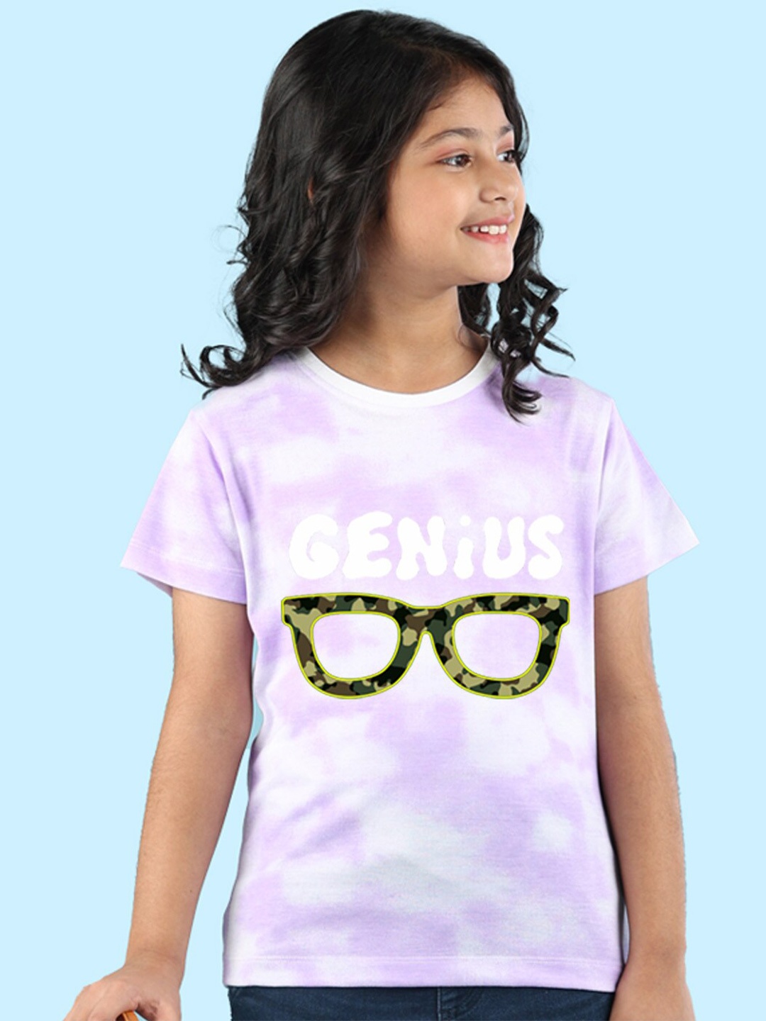 

NUSYL Girls Tie and Dye Round Neck Regular Fit Cotton T-Shirt, Purple