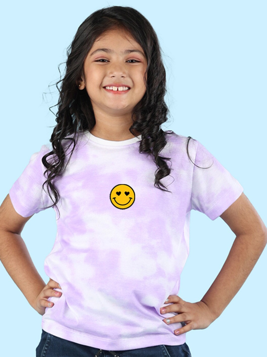 

NUSYL Girls Tie and Dye Round Neck Regular Fit Cotton T-Shirt, Purple