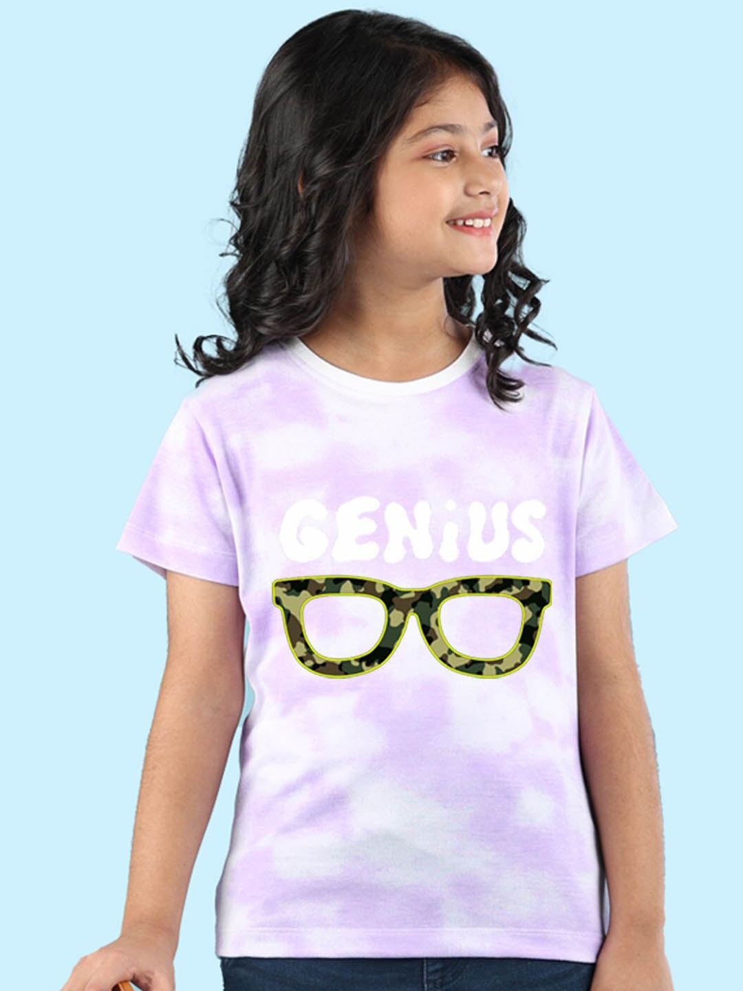 

NUSYL Girls Tie and Dye Printed Round Neck Regular T-shirt, Purple