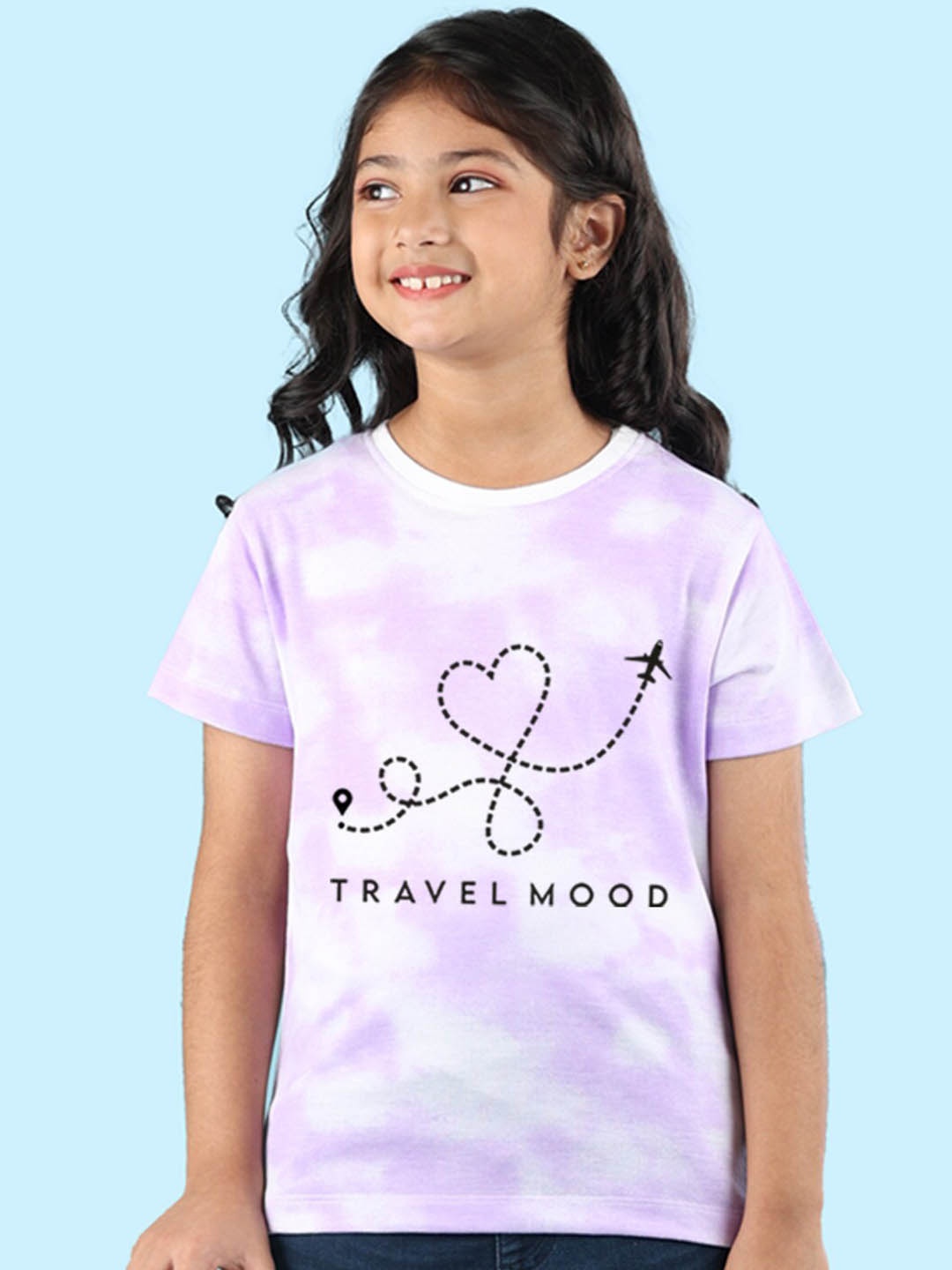 

NUSYL Girls Tie and Dye Printed Round Neck Regular T-shirt, Purple