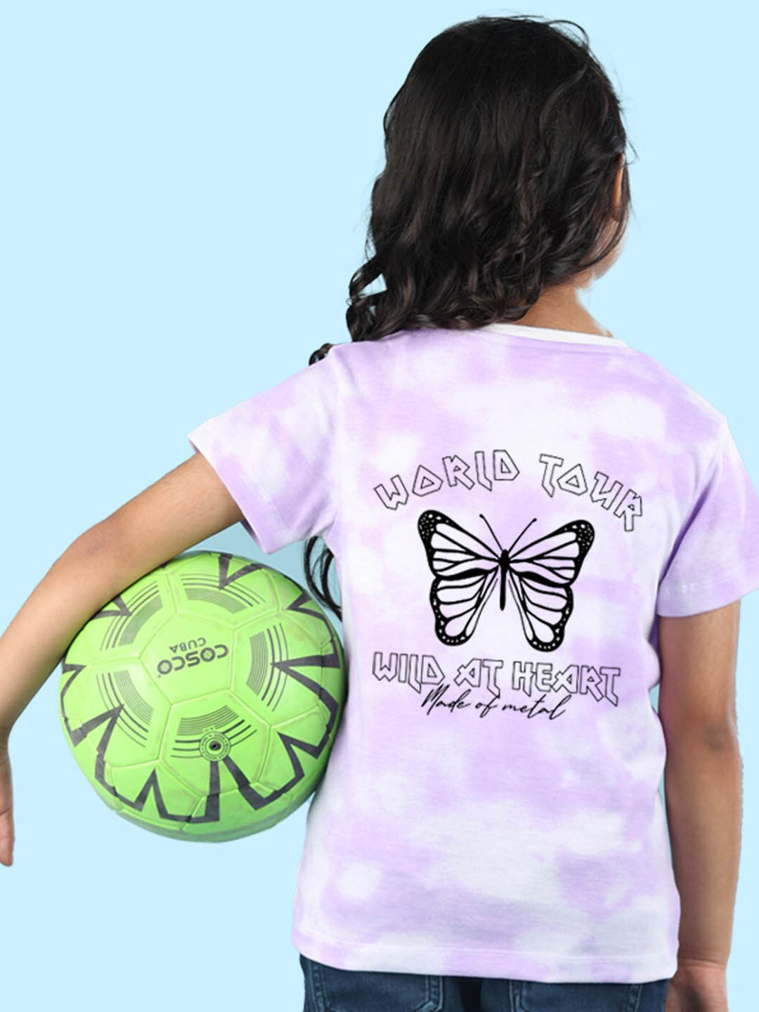 

NUSYL Girls Tie and Dye Printed Round Neck Regular T-shirt, Purple
