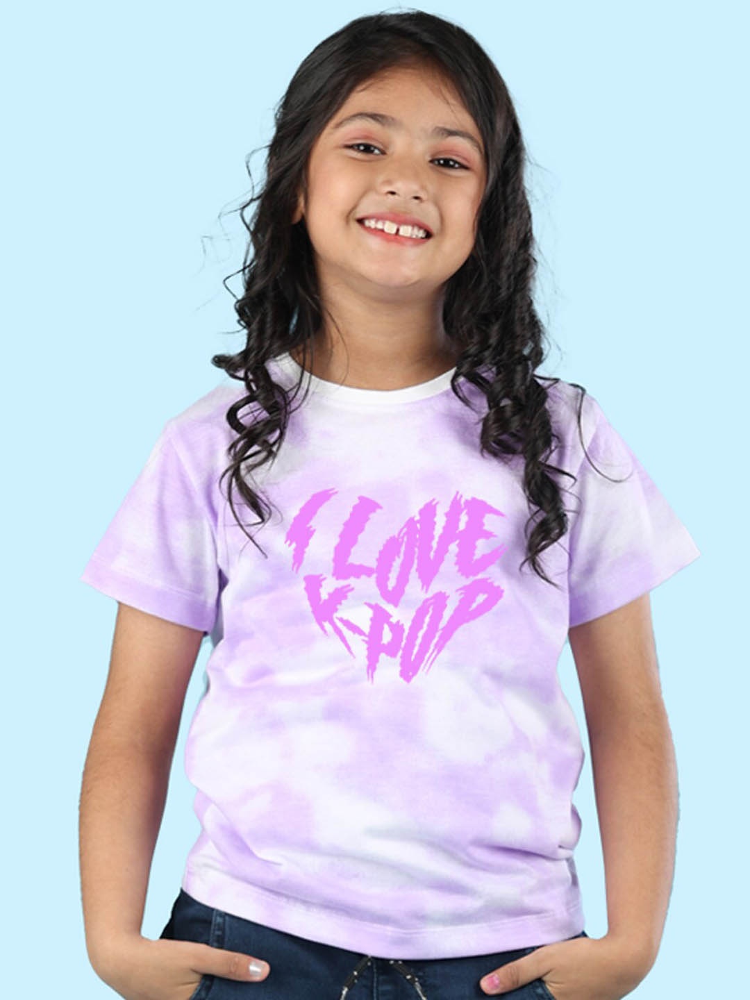 

NUSYL Girls Tie and Dye Dyed Typography Printed Casual T-shirt, Purple