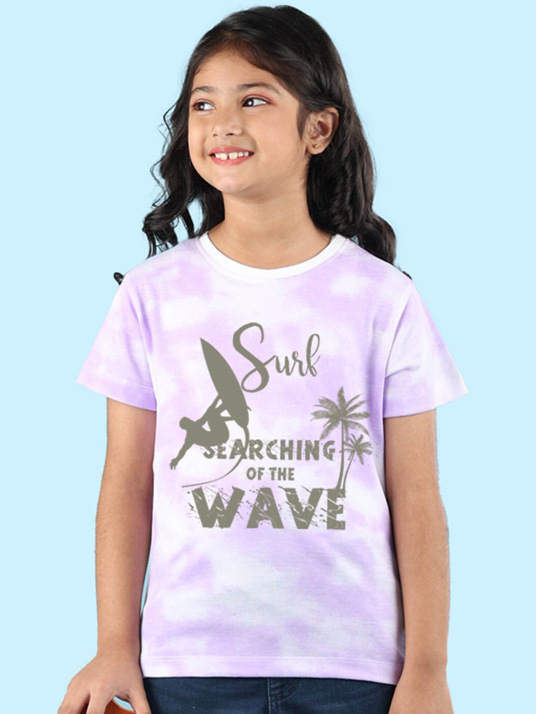 

NUSYL Girls Tie and Dye Round Neck Regular Fit Cotton T-Shirt, Purple
