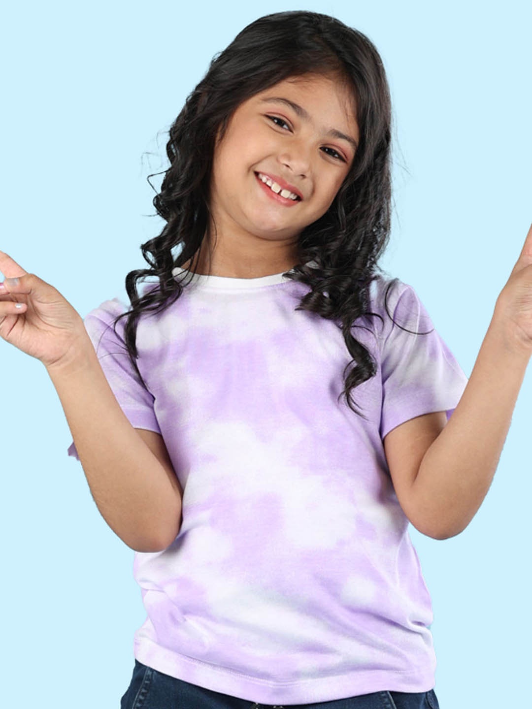 

NUSYL Girls Tie and Dye Round Neck Regular Fit Cotton T-Shirt, Purple