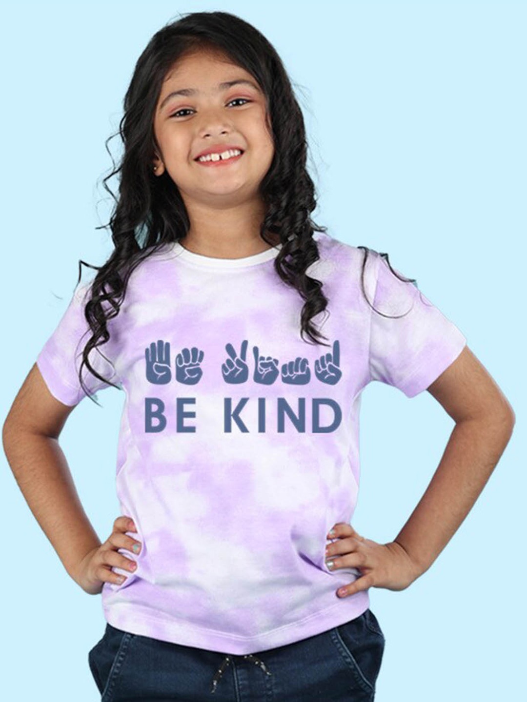 

NUSYL Girls Typography Printed Round Neck Regular Fit Cotton T-Shirt, Purple