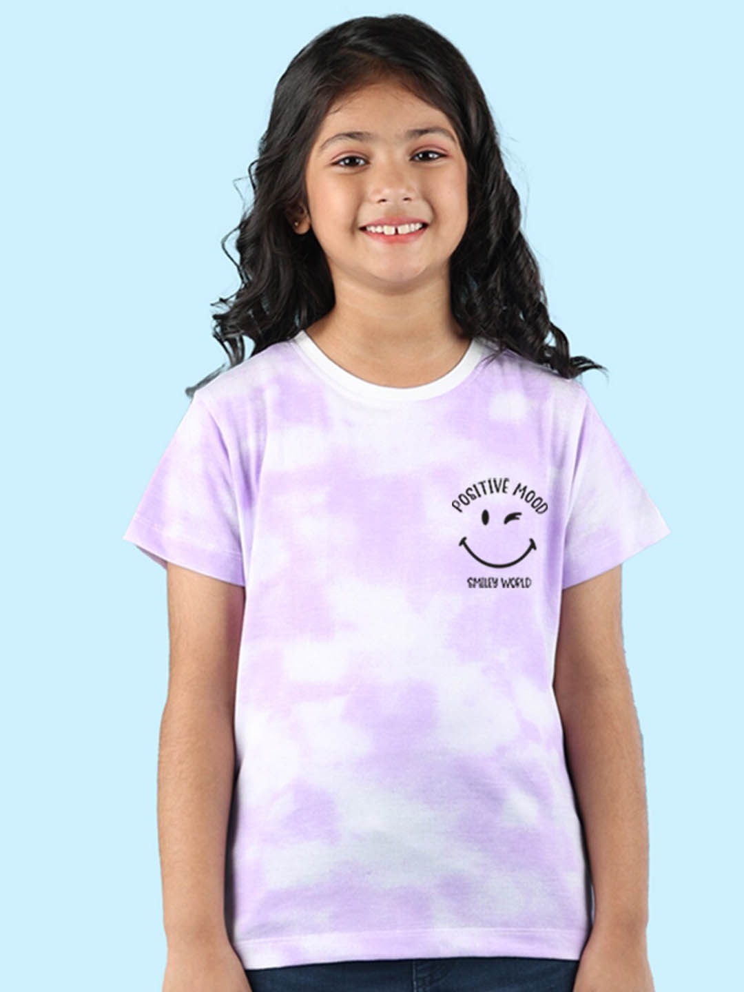 

NUSYL Girls Tie and Dye Round Neck Regular Fit Cotton T-Shirt, Purple