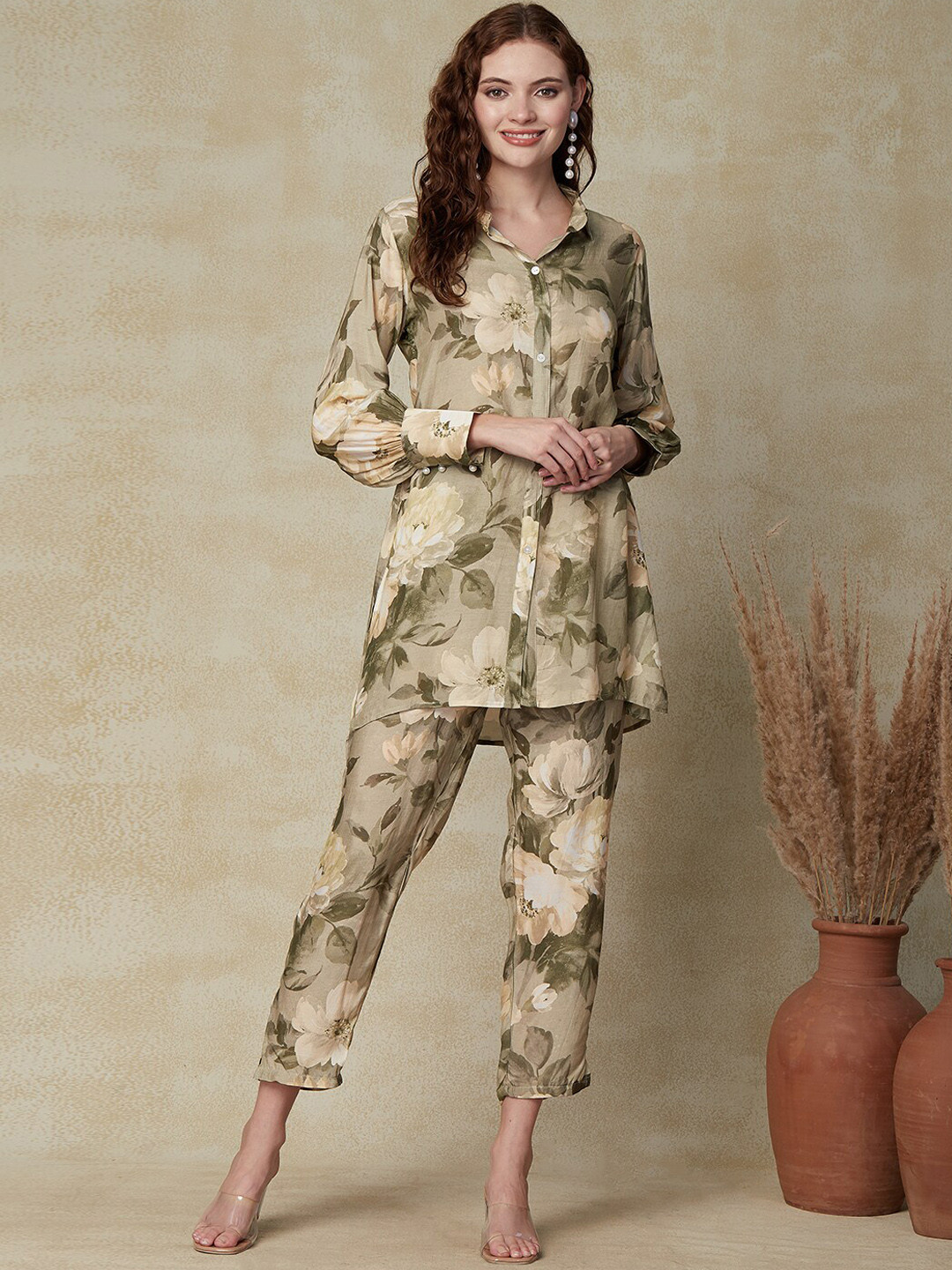 

FASHOR Printed Shirt & Trousers, Olive