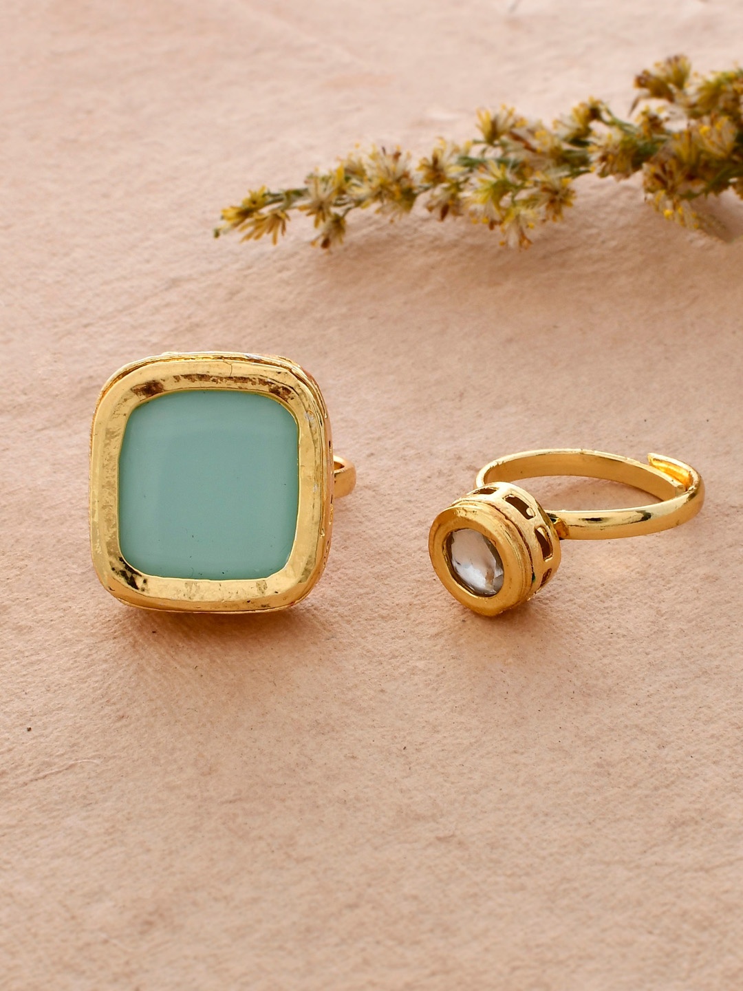 

DASTOOR Set Of 2 Gold-Plated Kundan-Studded Adjustable Finger Ring