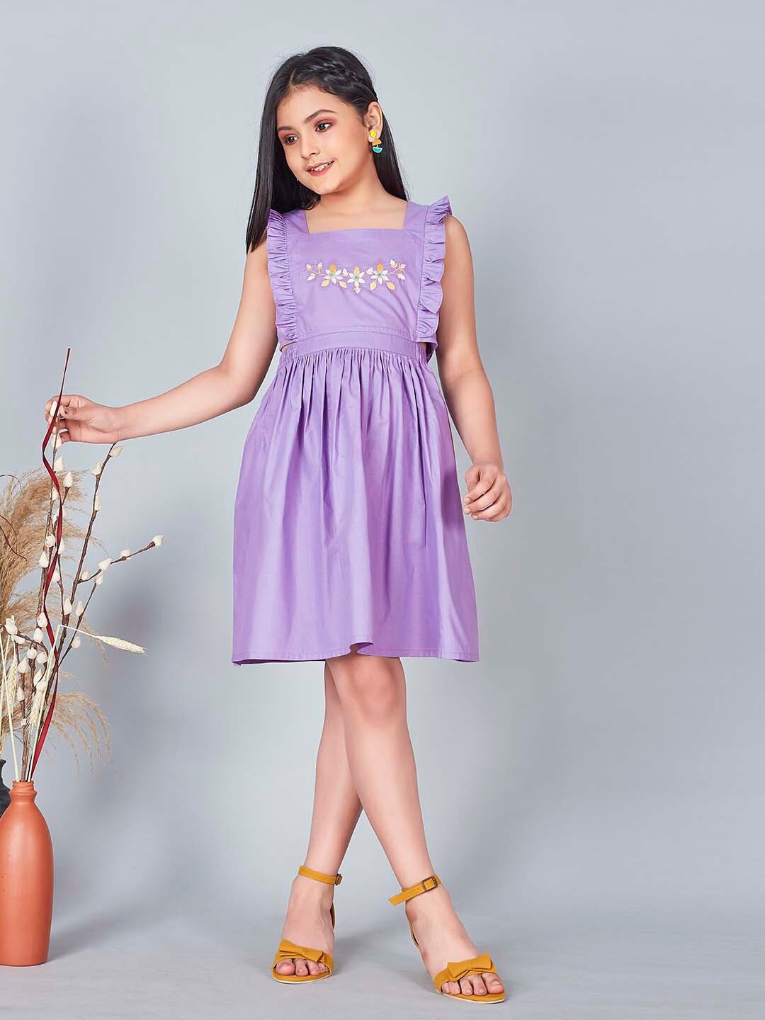 

FASHION DREAM Girls Embroidered Sleeveless Ruffed Fit & Flare Dress, Lavender