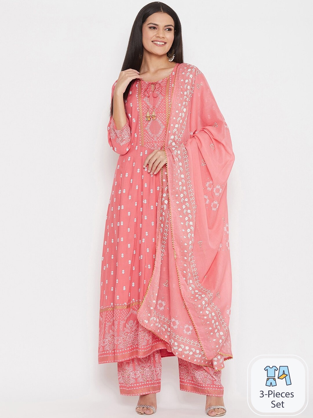 

Karagwals fab Floral Printed Kurta & Palazzos With Dupatta, Pink