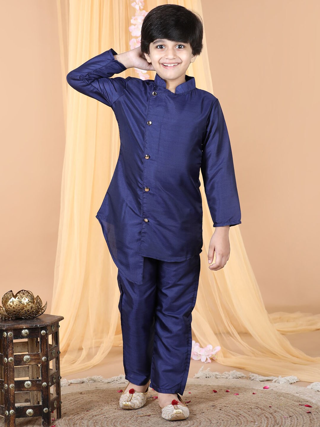 

Cutiekins Boys Mandarin Collar Regular Kurta with Pyjamas, Navy blue