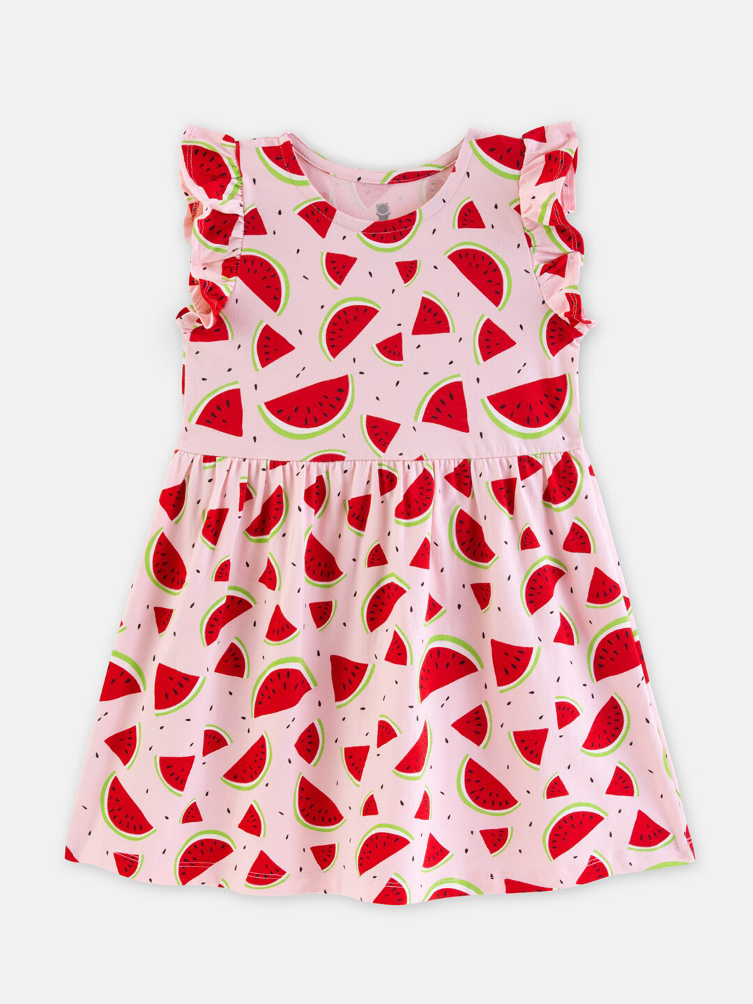 

Cuddles for Cubs Girls Conversational Printed Flutter Sleeve Cotton Fit & Flare Dress, Pink