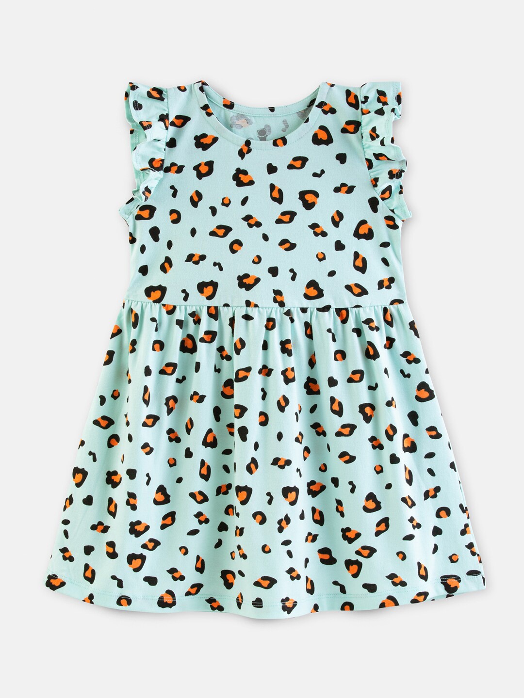 

Cuddles for Cubs Girls Animal Printed Flutter Sleeve Cotton Fit & Flare Dress, Green