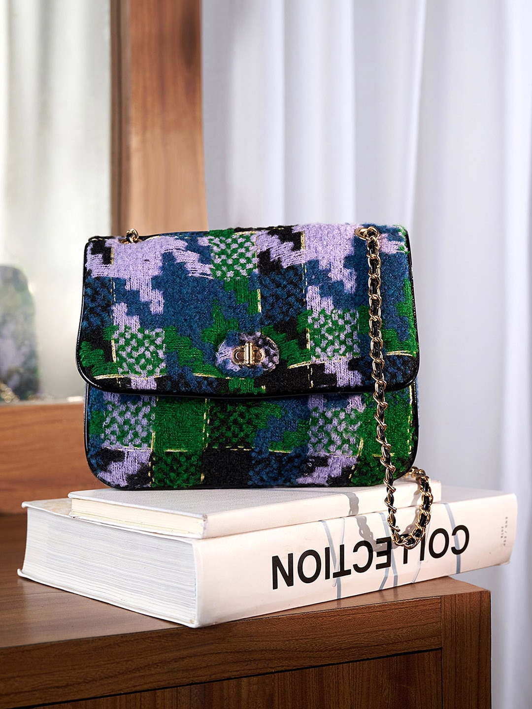 

Accessorize London Emrata Tweed Cross Body bag, Green