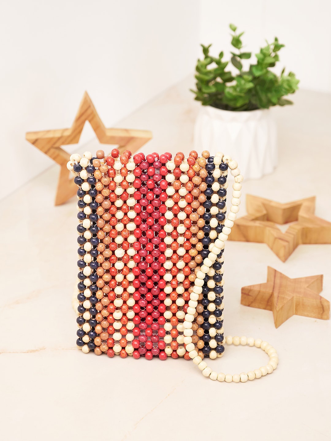 

Accessorize London Women's multi Theon Wooden Beaded Phone Pouch, Pink