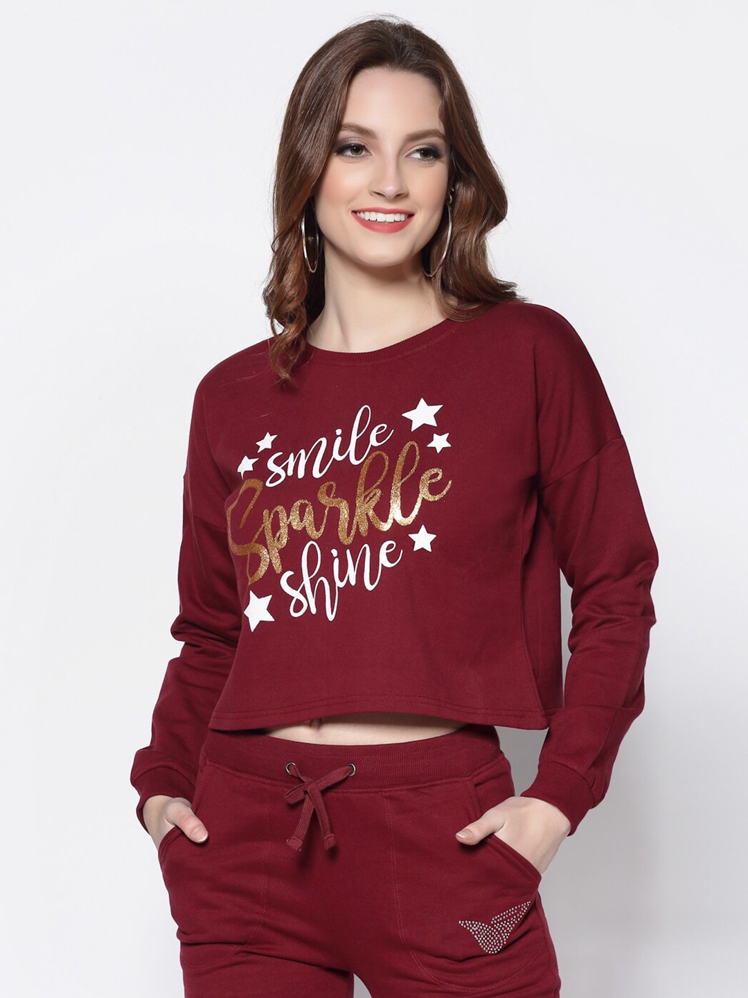 

Sera Typography Printed Sweatshirt, Burgundy