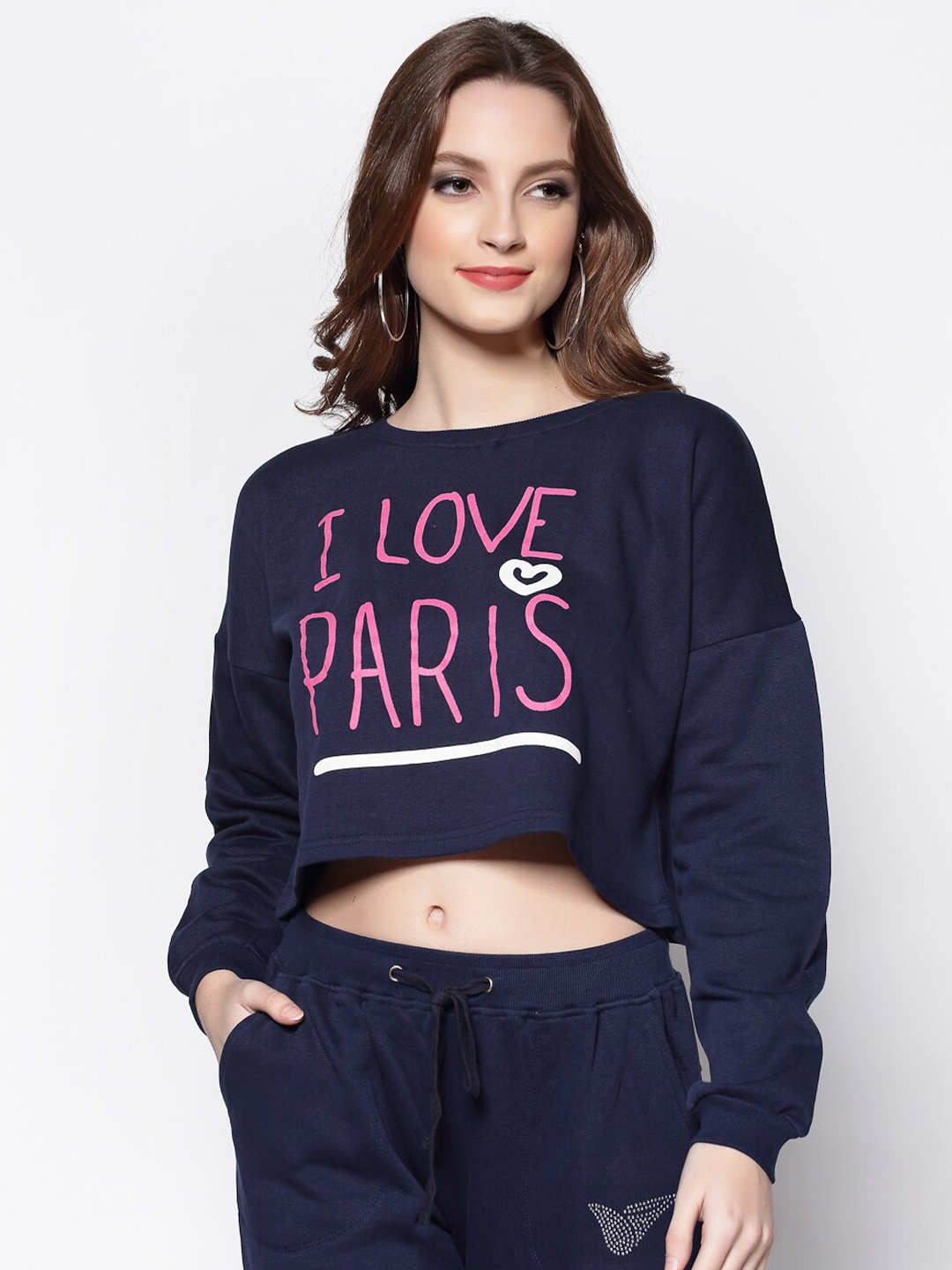 

Sera Typography Printed Sweatshirt, Navy blue